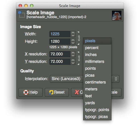 change file size of image gimp bytes